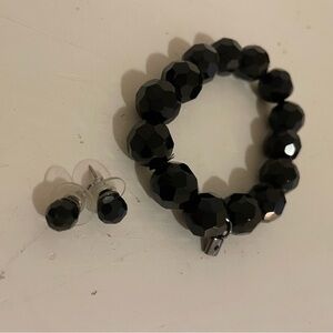 White House Black Market WHBM Black Faceted Beaded Bracelet and Earring Set